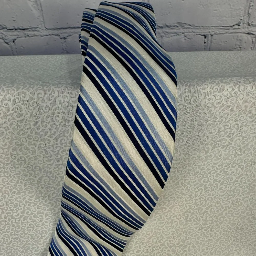 Express 100% Silk Blues/White/Silver Striped Repp‎ Tie, 3 1/4 Inch Wide